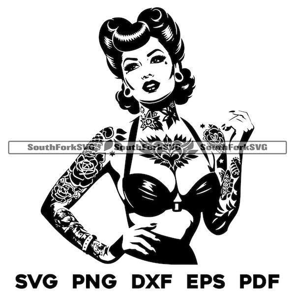 Pinup Girl Tattoos & Piercings svg png dxf eps pdf Files | Cut Print Laser Engraving CNC Dye Sub Vinyl | Instant Download Commercial Use