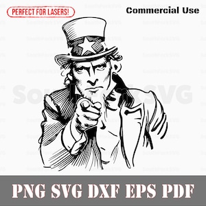 Uncle Sam I Want YOU svg png dxf eps pdf | lasergesneden print dye sub cnc vector grafisch ontwerp | digitale bestanden direct downloaden commercieel gebruik