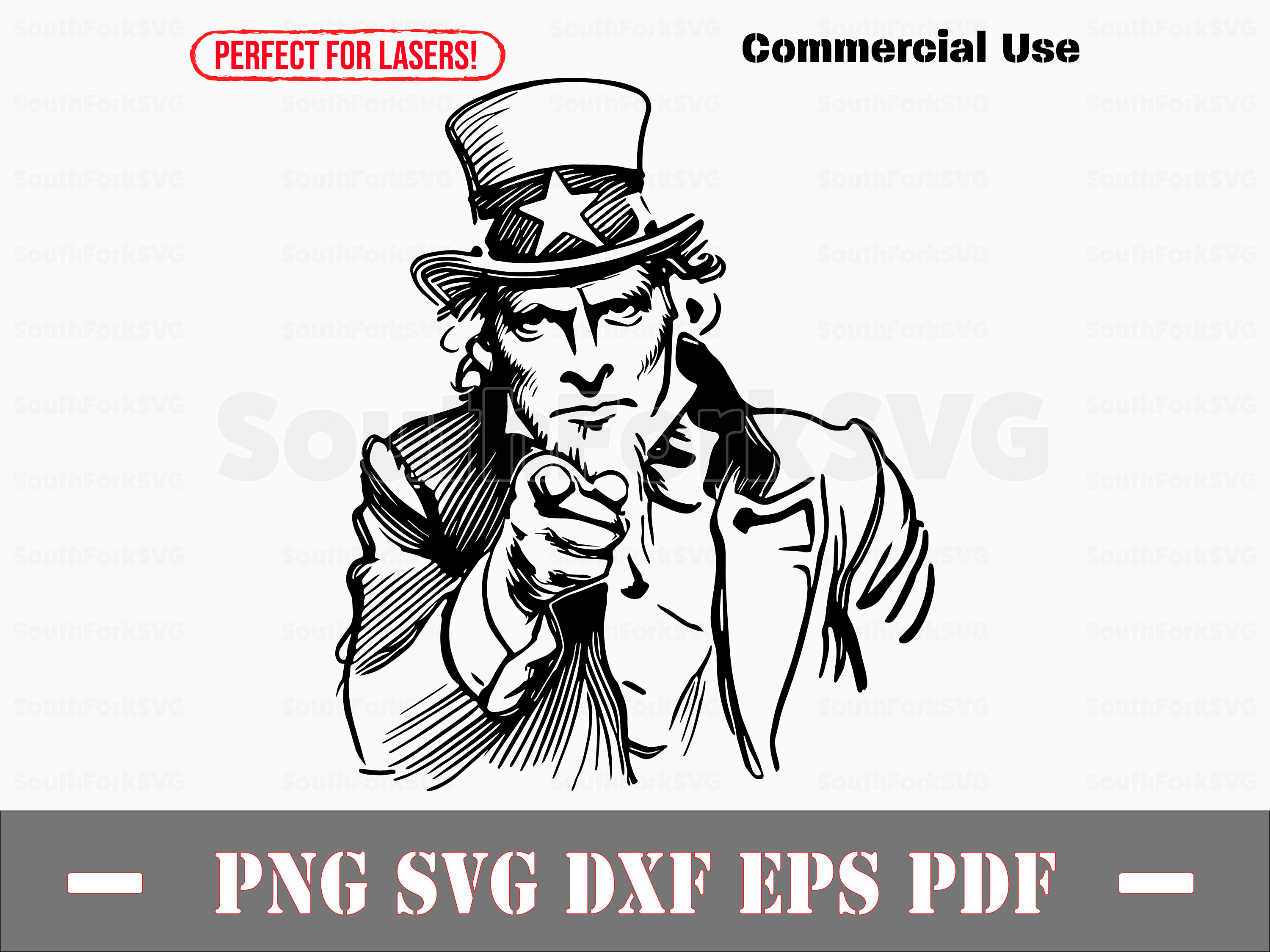 Uncle Sam I Want YOU Svg Png Dxf Eps Pdf | Laser Cut Print Dye Sub