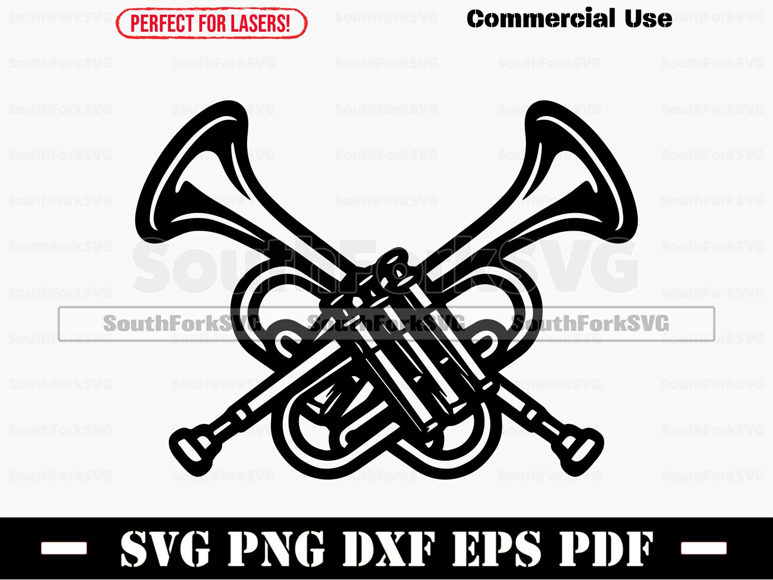 Crossed Trumpets Svg Png Dxf Pdf Eps | Cut Print Laser Digital File ...