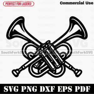 Gekreuzte Trompeten svg png dxf pdf eps | Schnitt Druck Laser Digitale Datei | Sofort Download Kommerzielle Nutzung