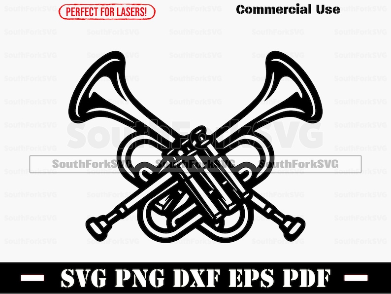 Crossed Trumpets Svg Png Dxf Pdf Eps | Cut Print Laser Digital File ...
