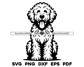 Goldendoodle Dog Sitting Design | svg png dxf eps pdf | vector graphic cut file laser clip art | instant digital download commercial use