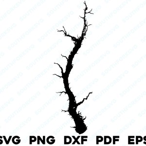 Lake Eufaula Walter F George Reservoir GA/AL kaart vorm silhouet svg png dxf pdf eps vector grafisch ontwerp knippen graveren laser afbeelding boot