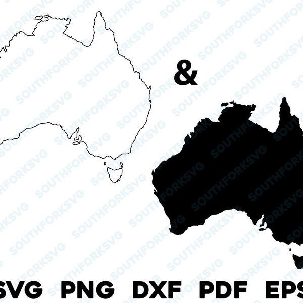 Australia Country Silhouette & Outline Shapes svg png dxf pdf eps vector graphic design cut engrave laser file image shapes Tasmania AU map