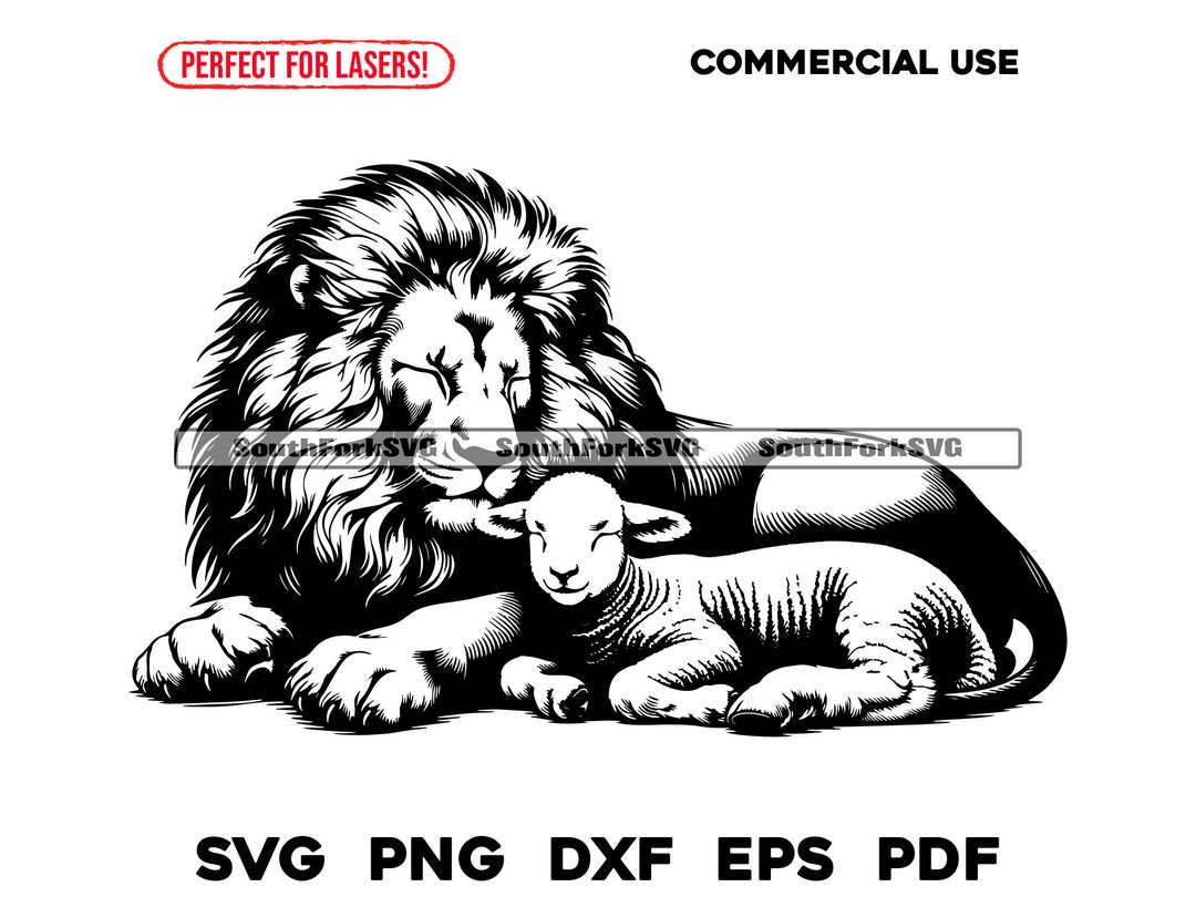 The Lion and Lamb Svg Png Dxf Eps Pdf | Laser Engrave Files Vector ...
