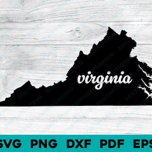 Virginia State Silhouette with Scripted Text | svg png dxf eps pdf | vector graphic design cut print dye sub laser cnc digital files