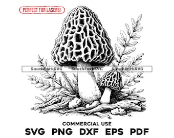 Morel Mushrooms Laser Engrave Files svg png dxf eps pdf | vector graphic design cut print dye sub cnc digital file commercial use