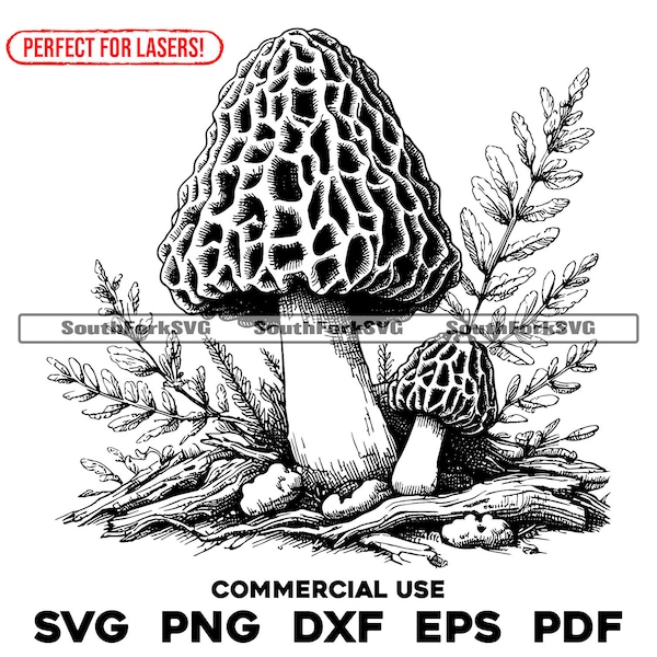 Morel Mushrooms Laser Engrave Files svg png dxf eps pdf | vector graphic design cut print dye sub cnc digital file commercial use