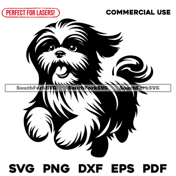 Shih Tzu Dog Running Design | svg png dxf eps pdf | vector graphic cut file laser clip art | instant digital download commercial use