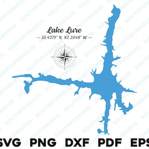 Lake Lure Carolina del Norte Mapa Forma Silueta svg png dxf pdf eps vector diseño gráfico corte grabado archivo láser imagen barco lago casa