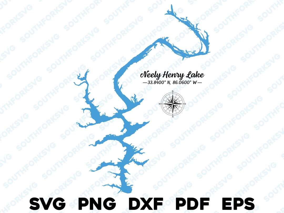 Neely Henry Lake Alabama Map Shape Silhouette Svg Png Dxf Pdf Eps