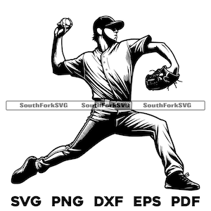 Disegno lanciatore di baseball / svg png dxf eps pdf / grafica vettoriale design taglio stampa incisione laser file / download digitale uso commerciale