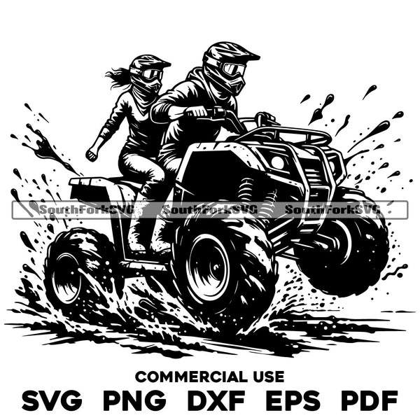 Couple on ATV Quad 4 Four Wheeler svg png dxf eps pdf | vector graphic design cut print dye sub laser engrave digital files commercial use