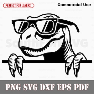 Gluren T-Rex Tyrannosaurus Rex dragen zonnebril svg png dxf eps pdf | vector grafisch ontwerp knippen afdrukken lasergraveren bestanden commercieel gebruik