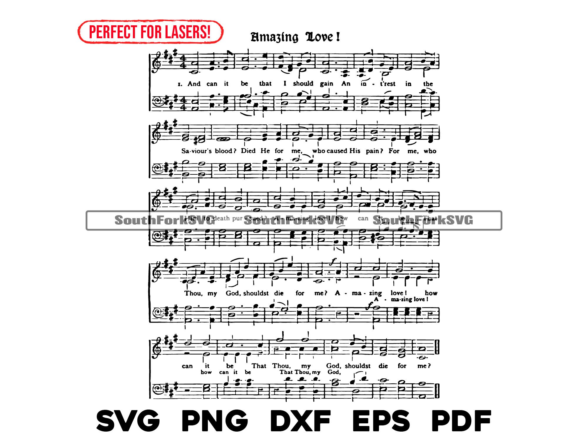 Amazing Love Hymn Sheet Music svg png dxf eps pdf laser engrave files graphic design digital download commercial use