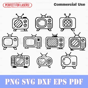 Semplice pacchetto di scarabocchi TV retrò SVG svg png dxf eps pdf / grafica vettoriale taglio stampa incisione laser a sublimazione clip art uso commerciale