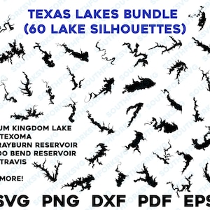 60 Texas Lakes Mega Bundle Silhueta Contorno Forma svg png dxf pdf eps vetor design gráfico corte gravar laser arquivo imagem barco casa