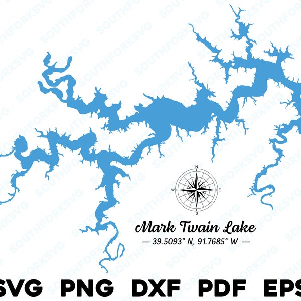 Mark Twain Lake Missouri Map Shape Silhouette svg png dxf pdf eps vector graphic design cut engraving laser file image outline