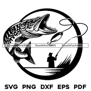 Logo Design Pêche au grand brochet | svg png dxf eps pdf | graphique vectoriel découpé fichier laser clip art | Téléchargement numérique instantané, utilisation commerciale