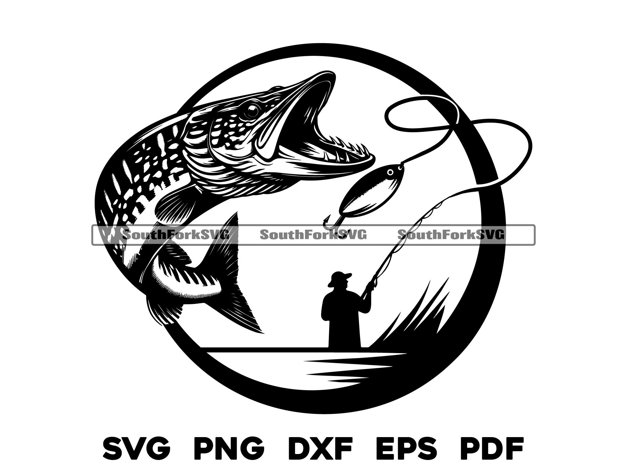 Northern Pike Fishing Design Logo | svg png dxf eps pdf | vector graphic cut file laser clip art | instant digital download commercial use