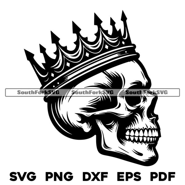 Skull Wearing a Crown Design | svg png dxf eps pdf | vector graphic design cut print laser engrave files | digital download commercial use
