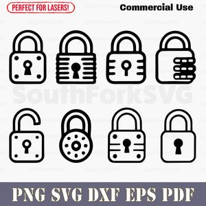 Simple Locks Bundle svg png dxf eps pdf | vector graphic cut print dye sub laser engrave clip art commercial use