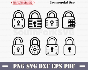 Simple Locks Bundle svg png dxf eps pdf | vector graphic cut print dye sub laser engrave clip art commercial use