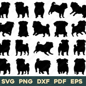 Mops Einfache Silhouette Bundle 1 | svg png dxf eps pdf | Vektorgrafik-Design Ausschneiden Drucken Laser gravieren Dateien Kommerzielle Nutzung