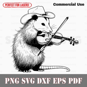 Gambá tocando violino svg png dxf eps pdf | gravação a laser corte arquivos de impressão gráfico vetorial | download instantâneo para uso comercial