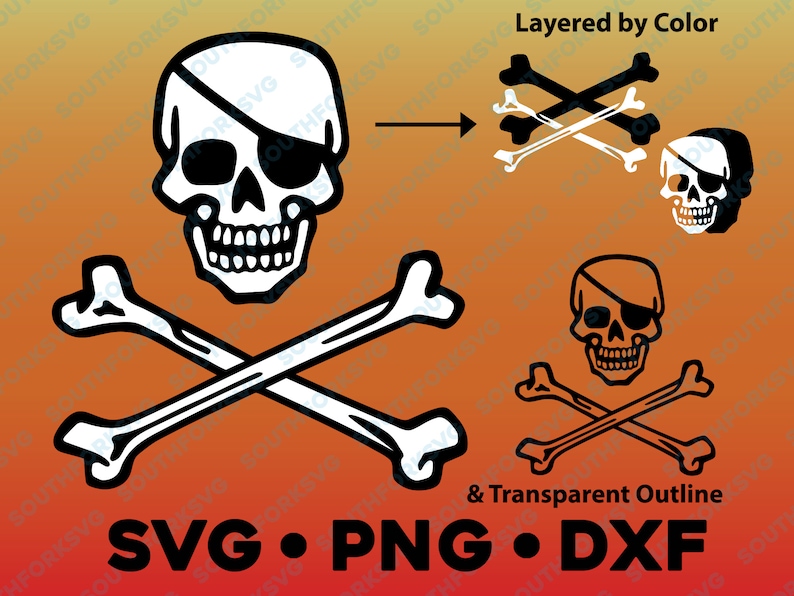 Pirate Skull & Crossbones SVG PNG DXF Layered by Color Cut File Vector ...