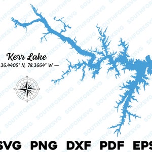 John H. Kerr Stausee North Carolina Virginia Lake Map Form Silhouette svg png dxf pdf eps Vektorgrafik