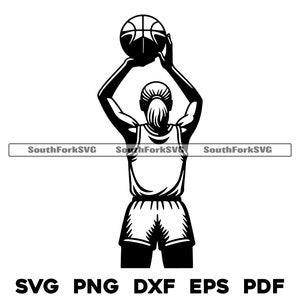 Vrouwelijke basketbalspeler svg png dxf eps pdf | transparant grafisch ontwerp gesneden print dye sub laser cnc-bestanden commercieel gebruik