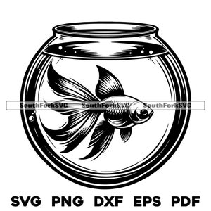 Goldfish in a Bowl Design | svg png dxf eps pdf | vector graphic cut file laser clip art | instant digital download commercial use