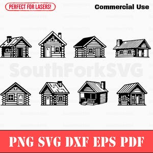 Simple Log Cabins Bundle svg png dxf eps pdf | vector graphic cut print dye sub laser engrave clip art commercial use