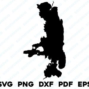Flathead Lake Montana Mapa Forma Silueta svg png dxf pdf eps vector diseño gráfico corte grabado archivo láser imagen ing barco lago casa