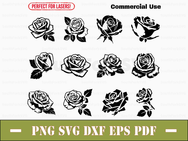 Rose Simple Bitmap Simple Rose Bundle Svg Png Dxf Eps Pdf | Vector Graphic Cut File Laser ...