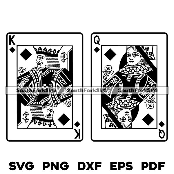 King & Queen of Diamonds Playing Cards | svg png dxf eps pdf | transparent vector graphic design cut print dye sub laser engrave files