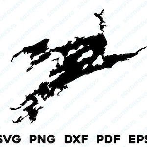 Kawagama Lake Ontario Canada Mappa Forma Contorno Silhouette svg png dxf pdf eps disegno grafico vettoriale taglio incisione laser file barca casa sul lago