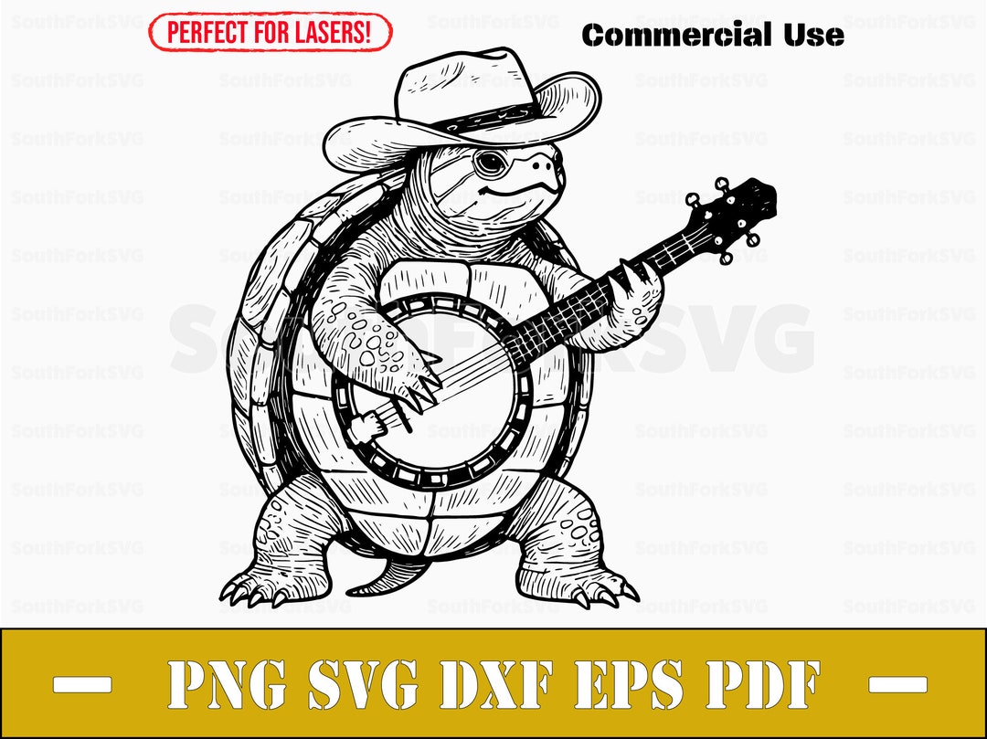 Turtle Playing Banjo Svg Png Dxf Eps Pdf Laser Engrave Cut Print Files