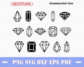 Enkla ädelstenar ädelsten SVG-paket svg png dxf eps pdf | vektorgrafik klipp ut färgämnesub lasergravyr clipart kommersiellt bruk