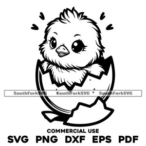 Pulcino che schiude dall'uovo Design / svg png dxf eps pdf / file di taglio grafico vettoriale clip art laser / download digitale immediato uso commerciale