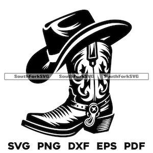 Cowboy Boot & Hut Design svg png dxf eps pdf | Lasergravur geschnitten Druckdateien Vektorgrafik Clip Art Sofortiger digitaler Download Kommerziell nutzbar