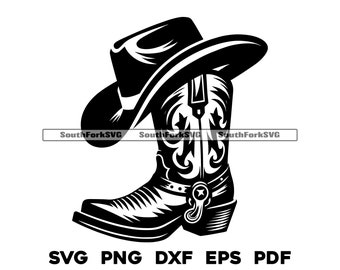 Cowboy Boot & Hat Design svg png dxf eps pdf | laser engrave cut print files vector graphic clip art instant digital download commercial use