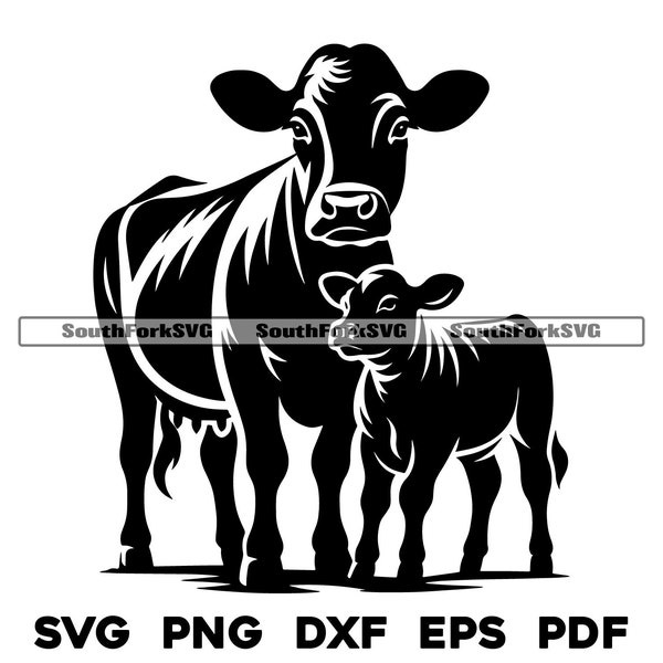 Mama & Baby Cow Design svg png dxf eps pdf | laser engrave cut print files vector graphic clip art instant digital download commercial use