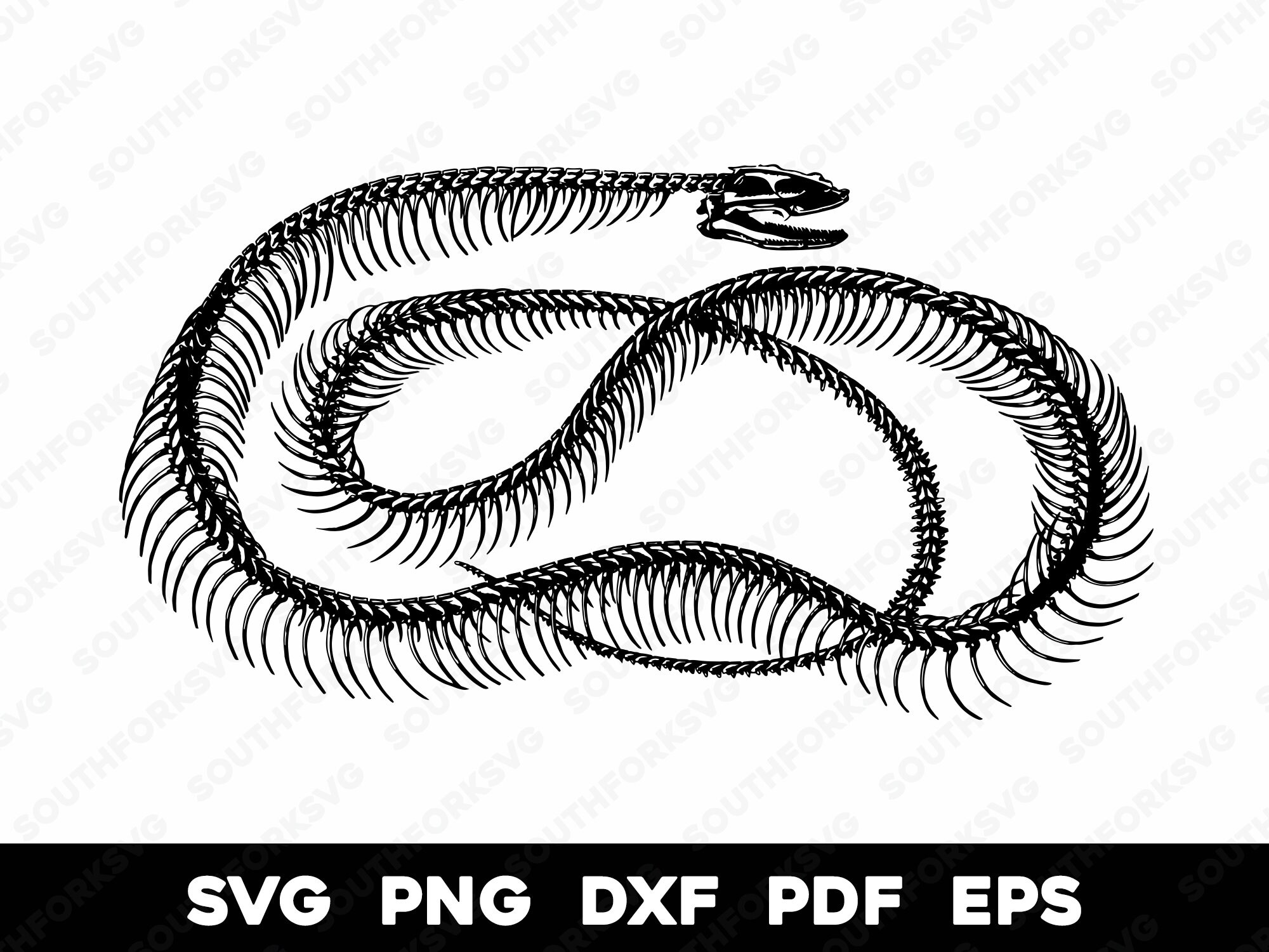 ヘビの骨格 | svg png dxf eps pdf | 透明なベクターグラフィックデザインカットプリントダイサブレーザー彫刻CNCデジタルファイル