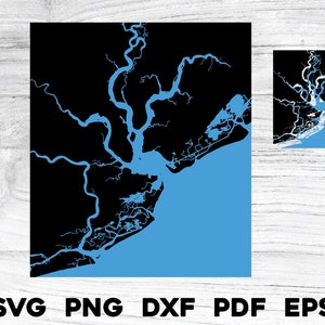 Charleston SC South Carolina Land- und Ozeankarte Form Silhouetten Umriss svg png dxf pdf eps Vektorgrafik Schnitt Gravur Laserdatei
