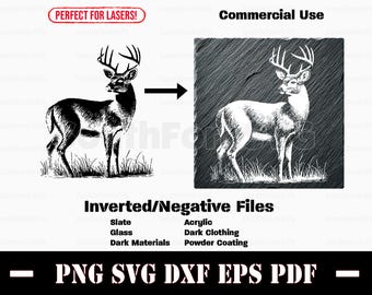 Ciervo de cola blanca invertido svg png dxf eps pdf vector gráfico corte impresión láser grabado descarga instantánea uso comercial