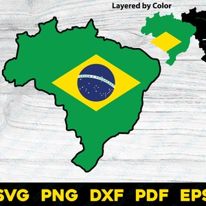 Brazil Country Map Shape with Flag 1 | svg png dxf eps pdf | vector graphic design cut print dye sub digital files