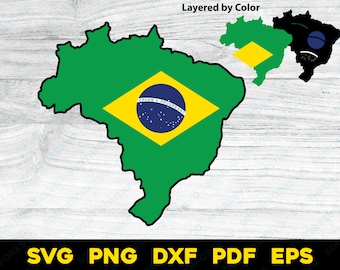Brazil Country Map Shape with Flag 1 | svg png dxf eps pdf | vector graphic design cut print dye sub digital files